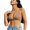 thumbnail image 1 of Sarapandan Women Bra Deep V Neck Wireless Seamless 3/4 Cup Push Up Breathable Front Close T Shirt Bra Cream Coffe S, 1 of 7