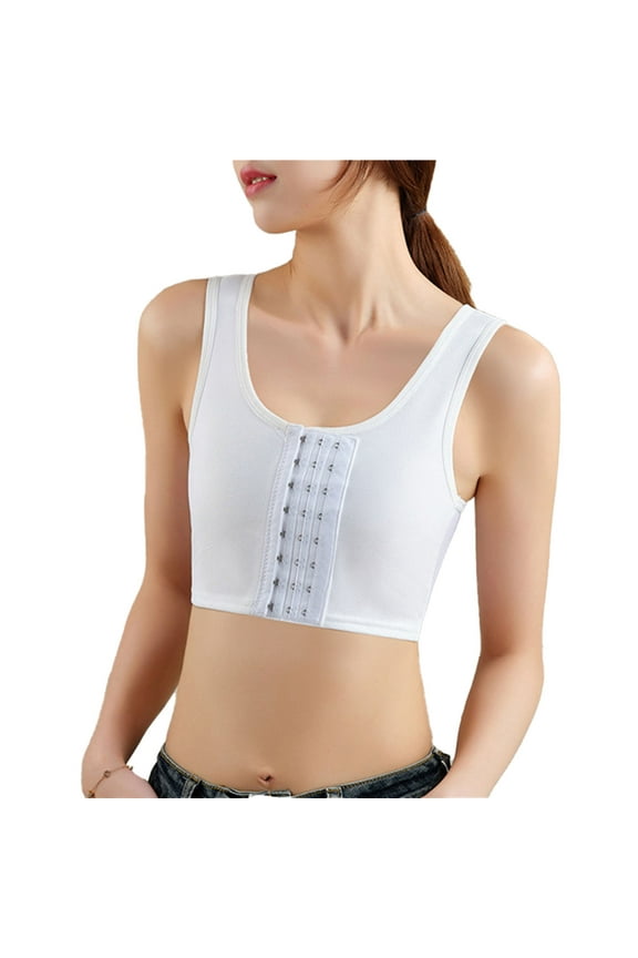 Women Front Buckle Chest Corset Quakeproof Breathable Slim Comfortable Women Breast Binder for Daily Sports White XL Sarapandan