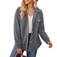 thumbnail image 1 of Sarapandan Women Lapel Jacket Pure Color Chest Pocket Button Closure Long Sleeves Machine Washable Casual Coat for Winter Autumn Dark Gray M, 1 of 6