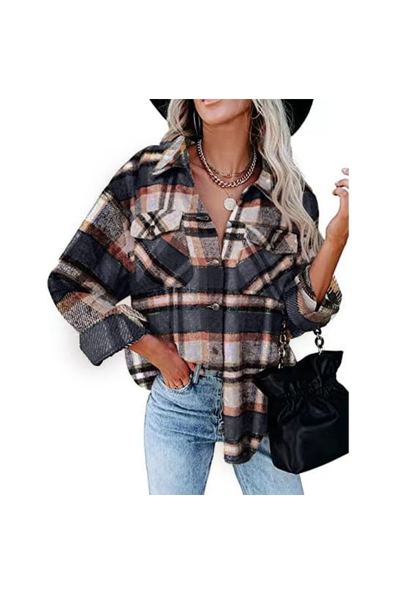 Women Plaid Shirt Button Down 2 Pockets Design Soft Breathable Women Long Sleeve Shirt Jacket for Autumn Winter Blue White XL