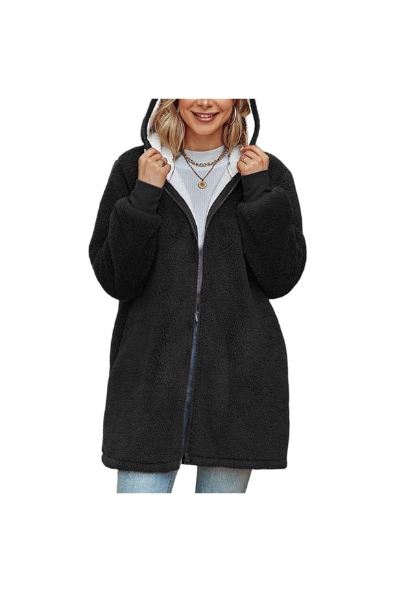 Women's teddy fleece coat, oversized hoodie winter hooded jacket