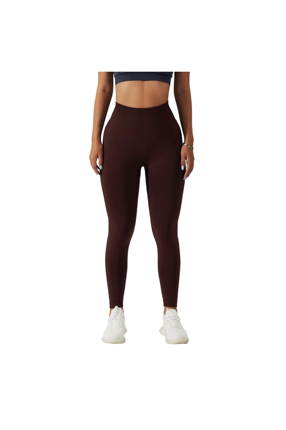 Yoga Long Leggings Seamless Tight Stretch Elastic Hip Fitness Pants for Women Running Sport Dark Brown L