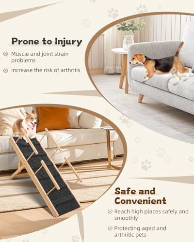Pet Ramp With Rails Sararoom Dog Ramp for Bed, Sofa or Cars Wooden 40.6