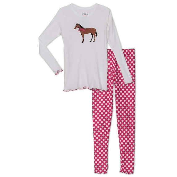 Saras Prints Girls Horse & Polka Dot 2 Piece Pajama Set, Horse, Size: 4