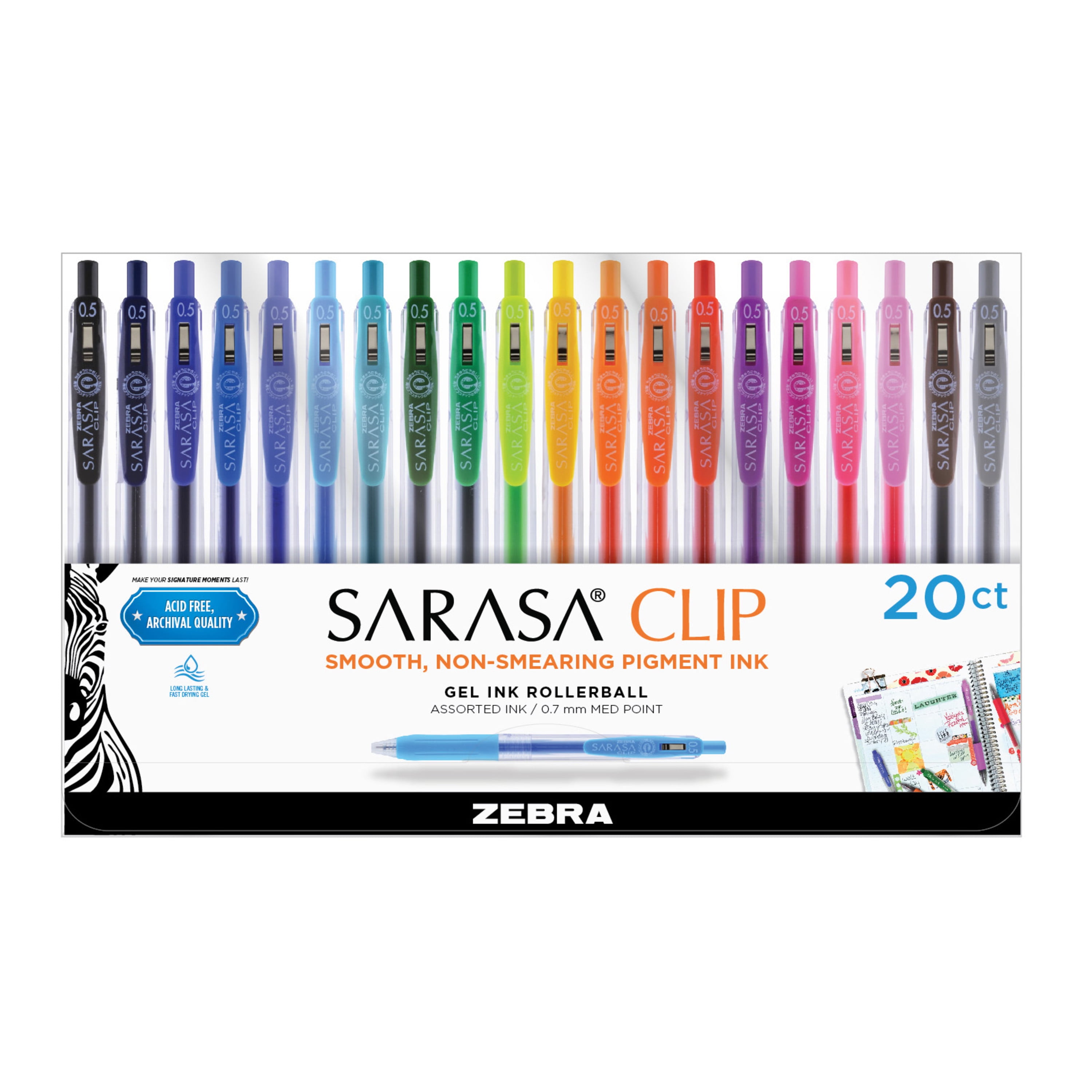 Sarasa Clip Gel Pen, Retractable, Fine 0.5 Mm, Assorted Ink And Barrel Colors, 20/pack | Bundle of 5