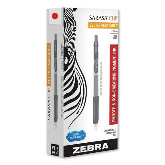 Sarasa Clip jel Pen, Retractable, Fine 0.5 mm, Red , Red Barrel, 12/Pack