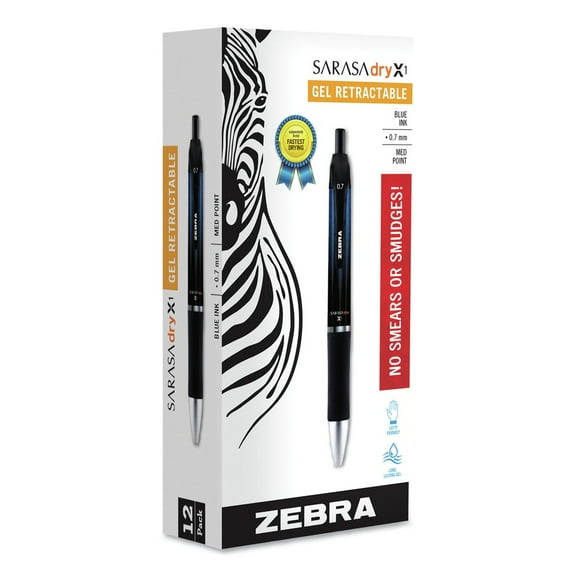 Zebra 45620 0.7 mm Retractable Medium Sarasa Dry Gel X1 Gel Pen - Blue Ink/Barrel (1-Dozen)