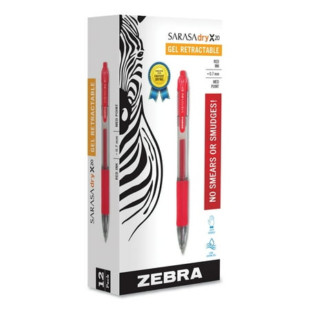 Zebra Sarasa Retractable Gel Pen Red Ink Medium Dozen 46830