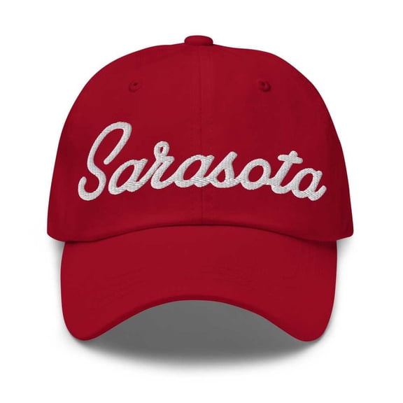 Sarasota Baseball Cap Sarasota Dad Hat Bold Script South Carolina SC Hat Embroidered Souvenir Gift Cranberry