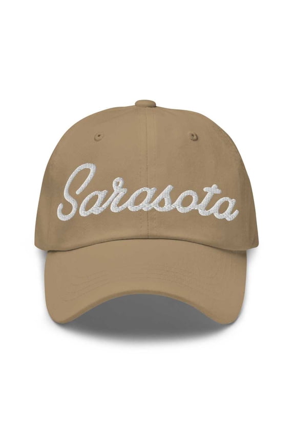 Sarasota Baseball Cap Sarasota Dad Hat Bold Script South Carolina SC Hat Embroidered Souvenir Gift Khaki