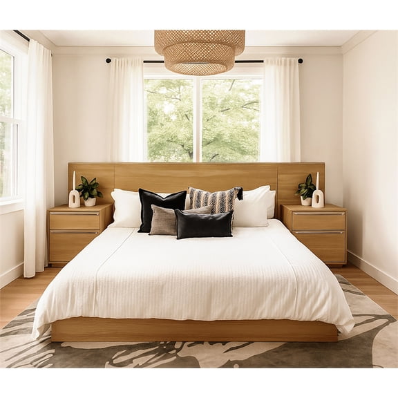 Sarasota California King Bedroom Set with 2 Small Nightstands in Natural