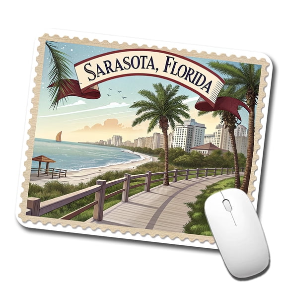Sarasota, Florida FL Travel City State Stamp Mouse Pad Low Profile Gaming Mat
