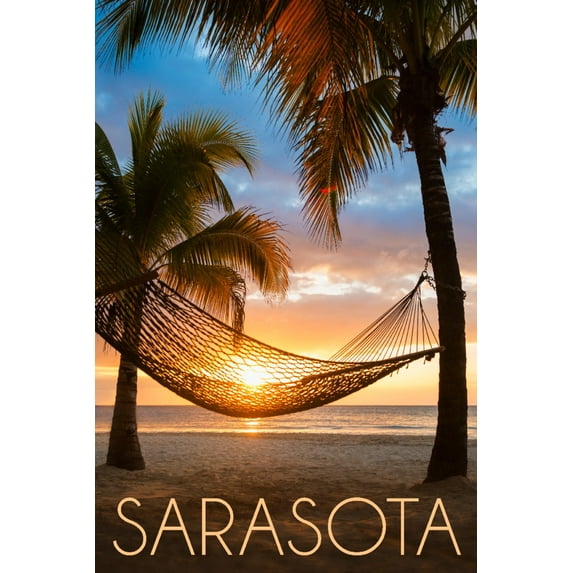 Sarasota, Florida, Hammock and Sunset (16x24 Giclee Gallery Art Print, Vivid Textured Wall Decor)