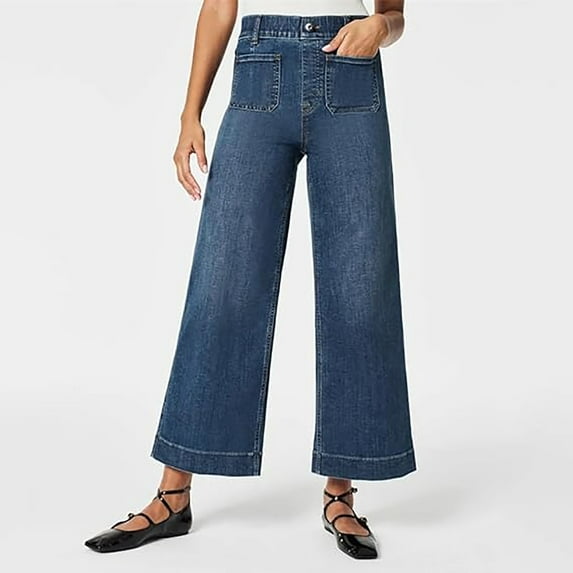 Saratily Jeans, Zelobia Pants, Chiccurva Wide Leg Pants, Curvahouse Tummy Control Cropped Wide-Leg Jeans with Patch Pockets, Asilion Jeans,Size XS