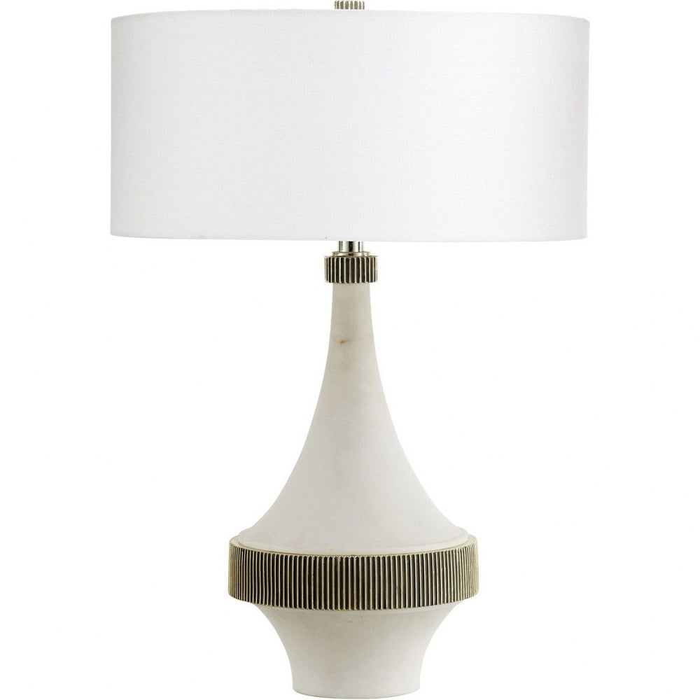 White Resin Teardrop Table Lamp with Linen Shade