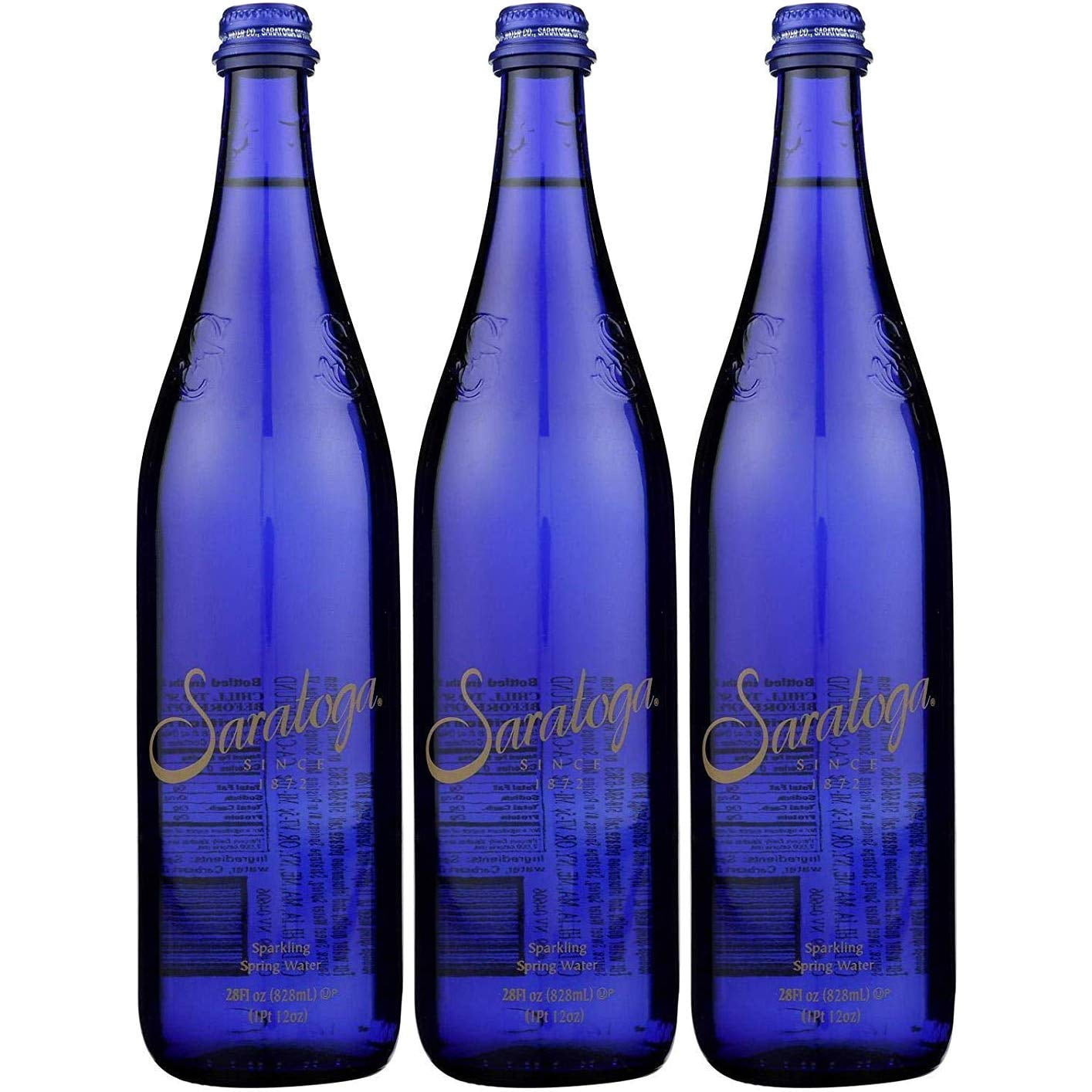 Saratoga 28oz Sparkling Spring Water (Unflavored) Pack of 3 Cobalt