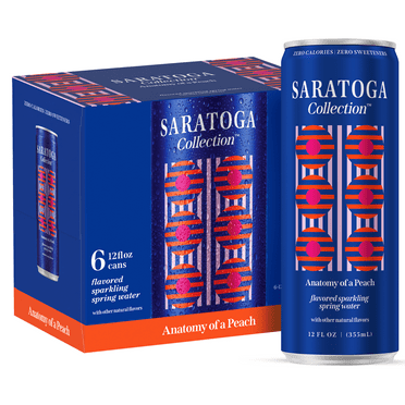 Saratoga Collection, Peach Flavored Sparkling Water, Anatomy of a Peach, 12 fl oz, 6 Pack Cans