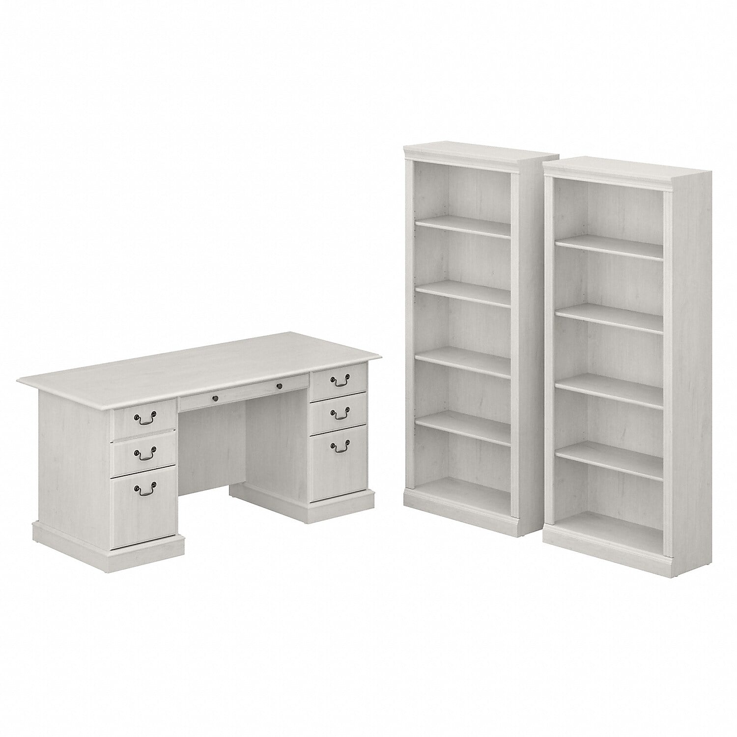 Saratoga Executive Desk and Bookcase Set in Linen White Oak