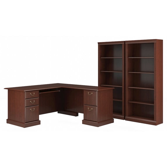 Saratoga Executive L Desk and 2 Bookcases in Harvest Cherry - Engineered Wood