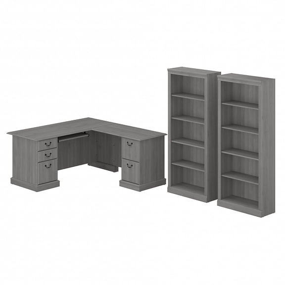 Saratoga L Shaped Computer Desk with Bookcases in Modern Gray - Engineered Wood