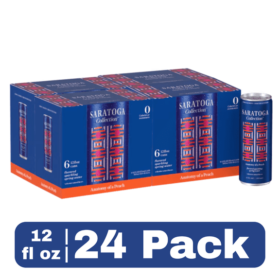 Saratoga Peach Sparkling Spring Water, 12 fl oz Cans, 24 Pack