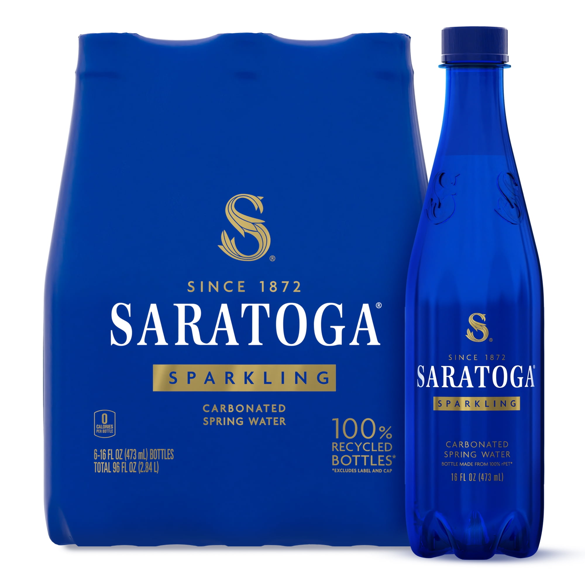 Saratoga Sparkling Spring Water, 16 fl oz, 6 Pack Plastic Bottles