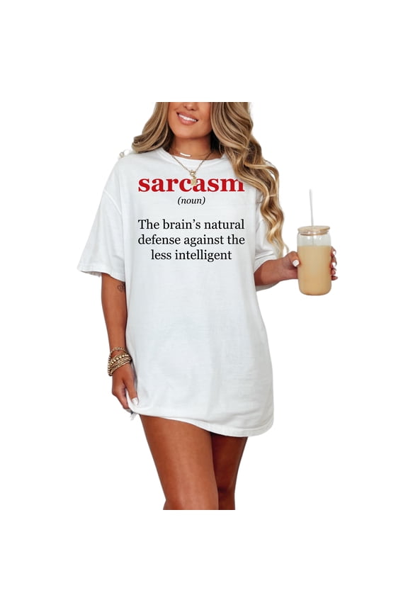 Sarcasm Defense Against Less Intelligent, Witty Sarcastic Quote, White Comfort Colors T-Shirt, Medium