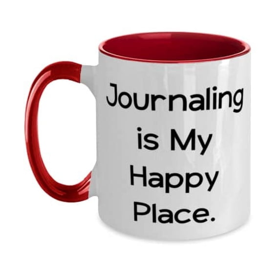 Sarcasm Journaling Two Tone 11oz Mug, Journaling is My Happy Place, Useful Gifts for Friends, Birthday Gifts, Diary, Notebook, Bullet journal, Travel journal, Food journal, Art journal, Daily journal