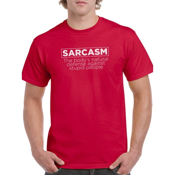 Sarcasm: Natural Defense Against Stupid People Funny Quote Men Red T-Shirt, Male x-Large