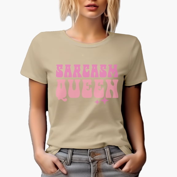 Sarcasm Queen, Pink Text Girl Quote Merch Gift, Tan T-Shirt, 3XL