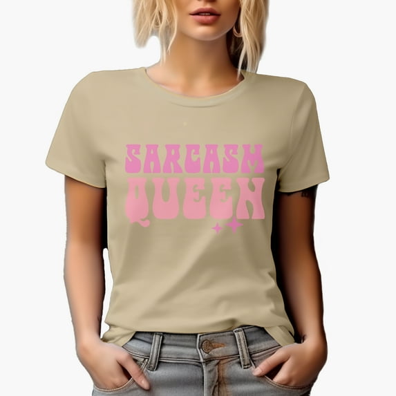 Sarcasm Queen, Pink Text Girl Quote Merch Gift, Tan T-Shirt, 3XL