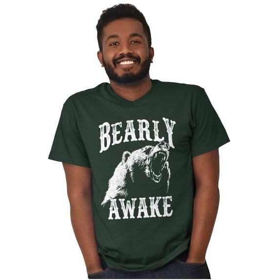 Sarcastic Animal Pun Bearly Awake Men's Graphic T Shirt Tees Brisco Brands M