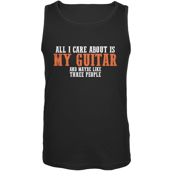 Sarcastic Care About My Guitar Black Adult Tank Top - Small