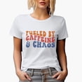 thumbnail image 1 of Sarcastic Fueled by Caffeine & Chaos Quote, Groovy Retro Wavy Text Merch Gift, White T-Shirt, XL, 1 of 5