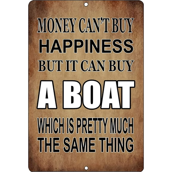 Sarcastic Funny Fishing Metal Tin Sign Wall Decor Man Cave Bar Money Happiness Boat Mancave
