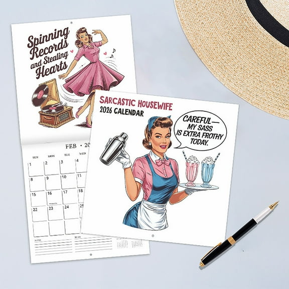 Sarcastic Housewife 2026 Wall Calendar, Humorous 12-Month Monthly Planner With Sassy Retro Graphic Design And Witty Quotes, For Kitchen Or Home Wall Display And Daily Task