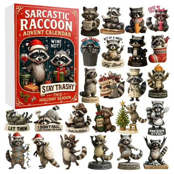 Sarcastic Raccoon Advent Calendar 2025 -24 Days Christmas Countdown Calendar Christmas Animal Hanging Decor Christmas Advent Calendars