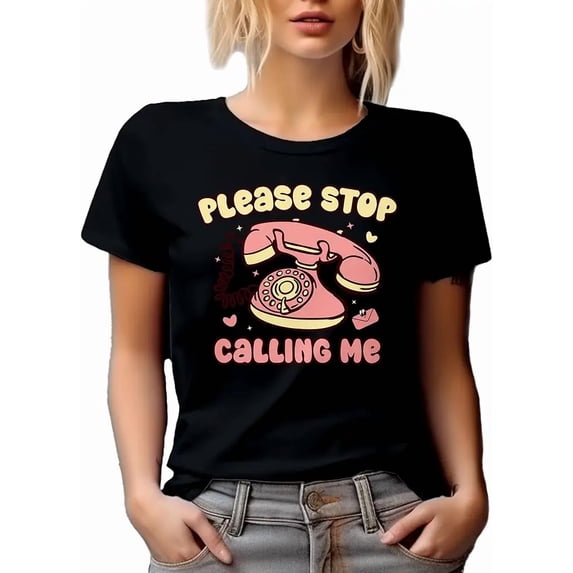 Sarcastic Retro Phone Graphic for Women Casual Short Sleeve Tee Shirt