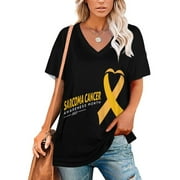 Sarcoma Awareness Month in July We Wear Yellow V Neck T Shirts for Women Causal Blouse Classic Tops Short Sleeve Shirt S