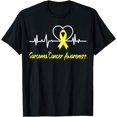thumbnail image 1 of Sarcoma Cancer Awareness Heartbeat Support Yellow Ribbon T-Shirt, 1 of 4