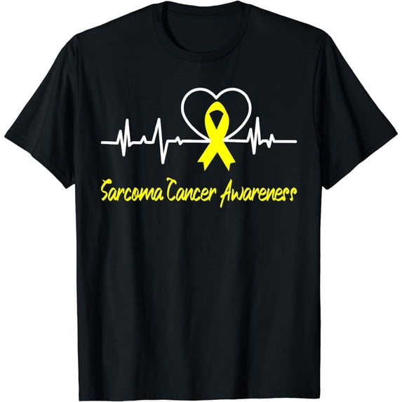 Sarcoma Cancer Awareness Heartbeat Support Yellow Ribbon T-Shirt
