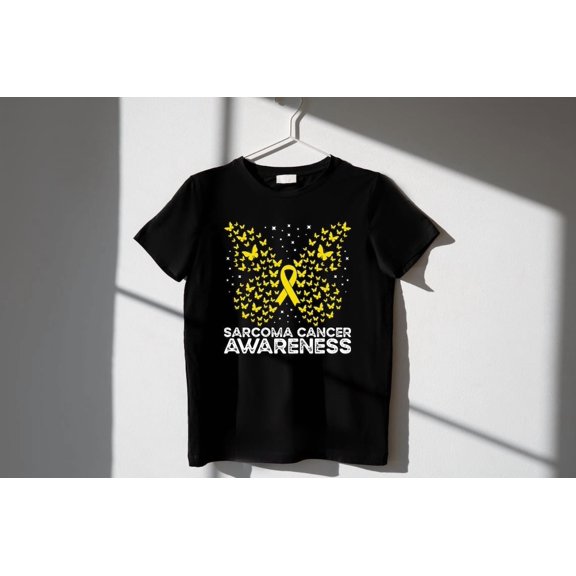 Sarcoma Cancer Survivor T-Shirt, Cancer Awareness T-Shirt, Yellow Ribbon Graphic Tee, Cancer Support Team Shirt, Butterfly Graphic Tee All Size S-5Xl
