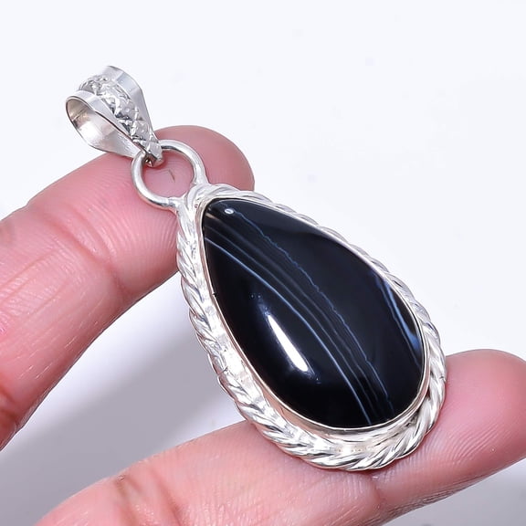 Sard Botswana Agate - Botswana Handmade 925 Sterling Silver Pendant 2.15" P35