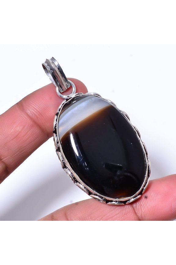 Sard Botswana Agate - Botswana Handmade 925 Sterling Silver Pendant 2.34" P26
