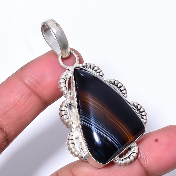 Sard Botswana Agate - Botswana Handmade 925 Sterling Silver Pendant 2.34" P42