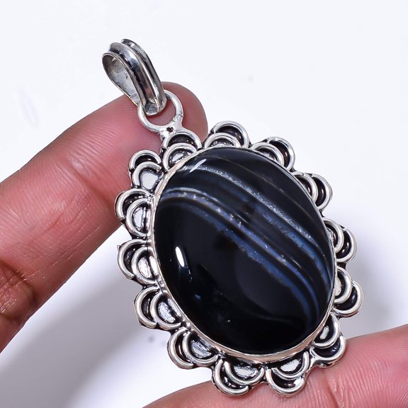 Sard Botswana Agate - Botswana Handmade 925 Sterling Silver Pendant 2.42" P20