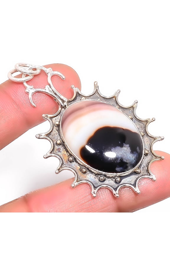 Sard Onyx - India Gemstone 925 Sterling Silver Bali Pendant 2.34" T10, Christmas Gift, Gemstone Silver Jewelry, Sardonyx Pendant, New Year Sale
