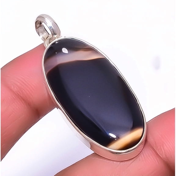Sard Onyx - India Handmade 925 Sterling Silver Pendant 1.95" P1914-10, Gemstone Silver Jewelry, New Year Sale, Valentin's Day Gift