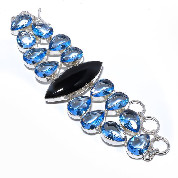Sard Onyx - India & Tanzanite 925 Silver Plated Ethnic Bracelet 7.99" S266, Valentine's Day Gift, Birthday Gift, Beautiful Jewelry For Woman & Girls