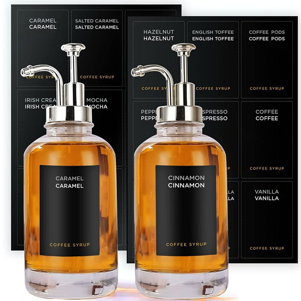 Sardfxul Coffee Syrup Dispenser for Bar Coffee Pump Dispenser Glass Syrup Bottle Set of 2 Refillable Bottles for Condiment